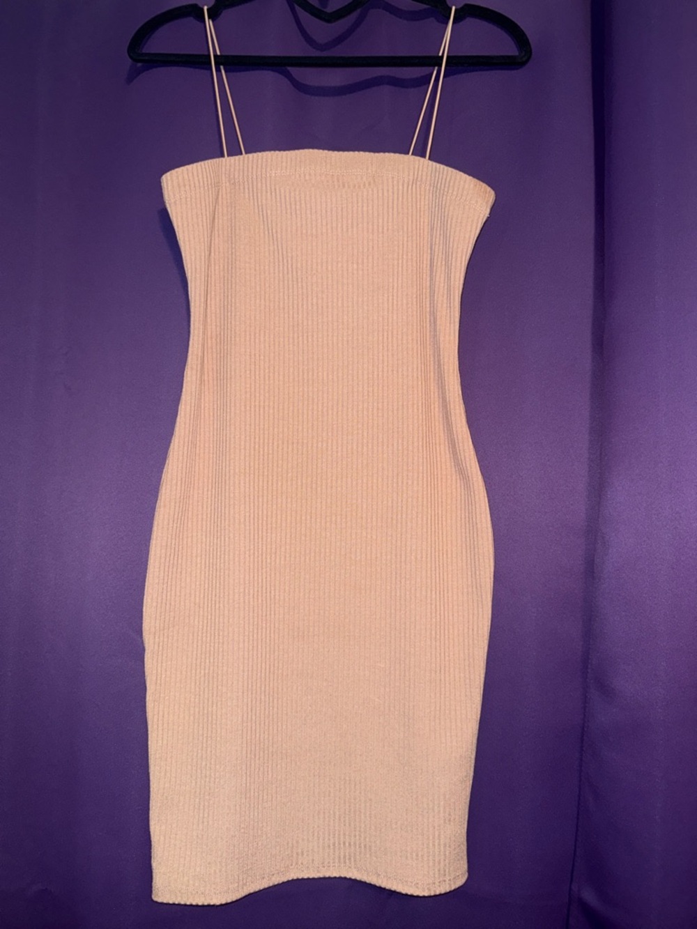 Bozzolo Cream Ribbed Strapless Mini Dress with Thin Straps